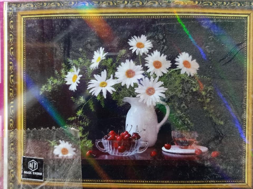 Tranh đính đá Hoa cúc trắng LV362 kích thước 65x50cm