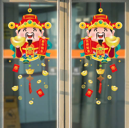 Decal Tết 2025 trang trí năm mới, dán cửa kính hai mặt , có keo hoặc tĩnh điện TRT1000