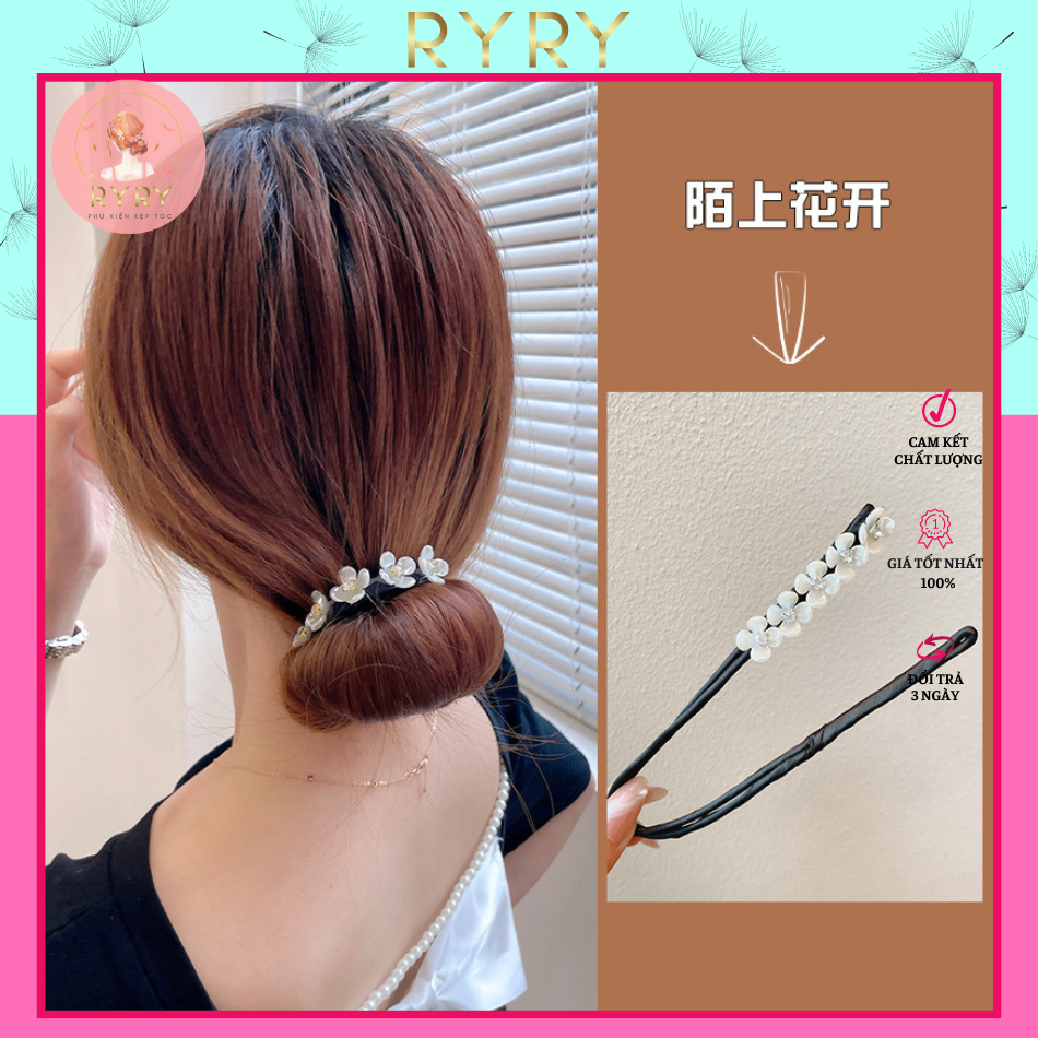 Dụng cụ tạo kiểu tóc xoăn đính ngọc trai hình bông hoa dành cho nữ