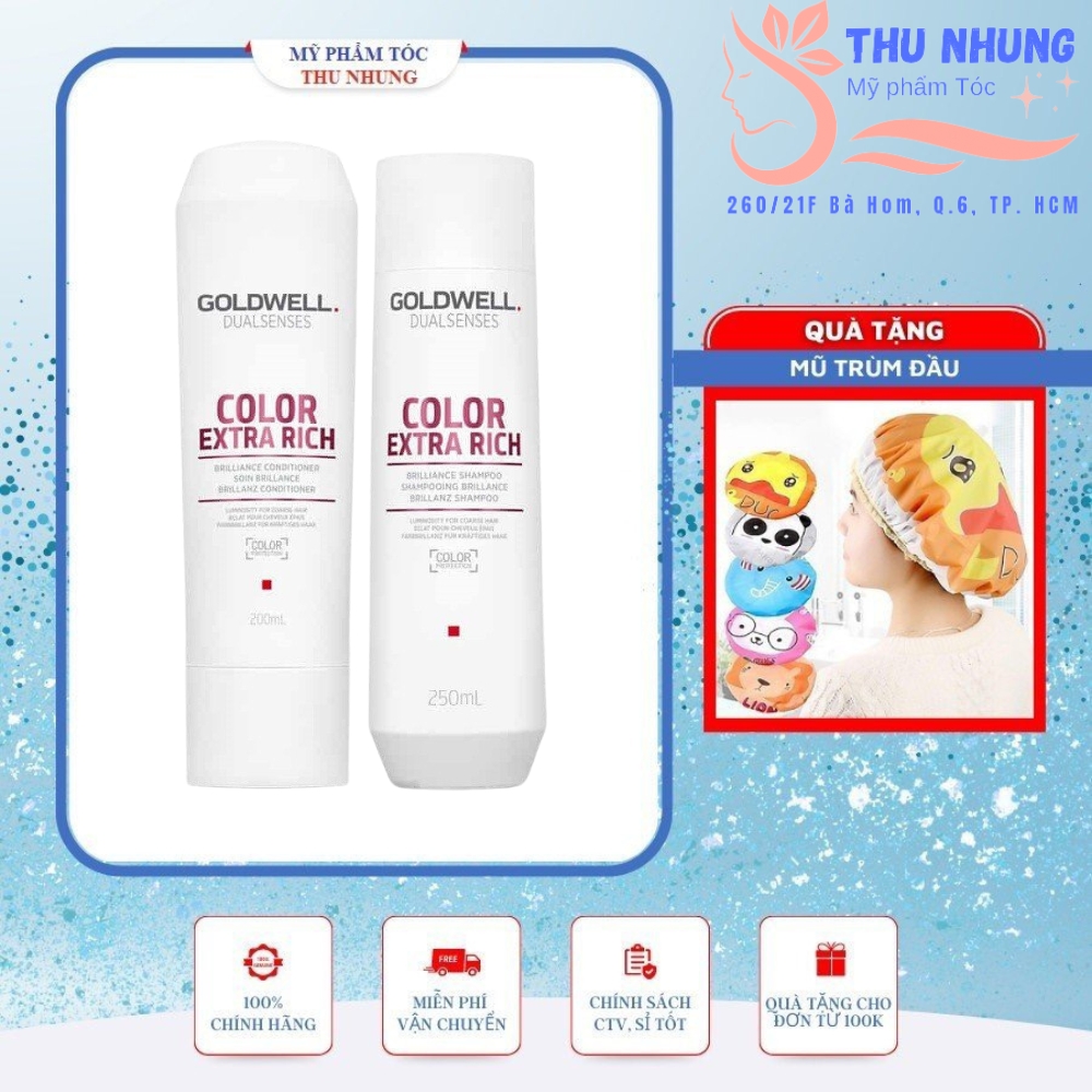 [+Tặng mũ trùm][HCM]Dầu gội xả Goldwell Color Extra rich Dualsenses dưỡng màu 250ml-200ml