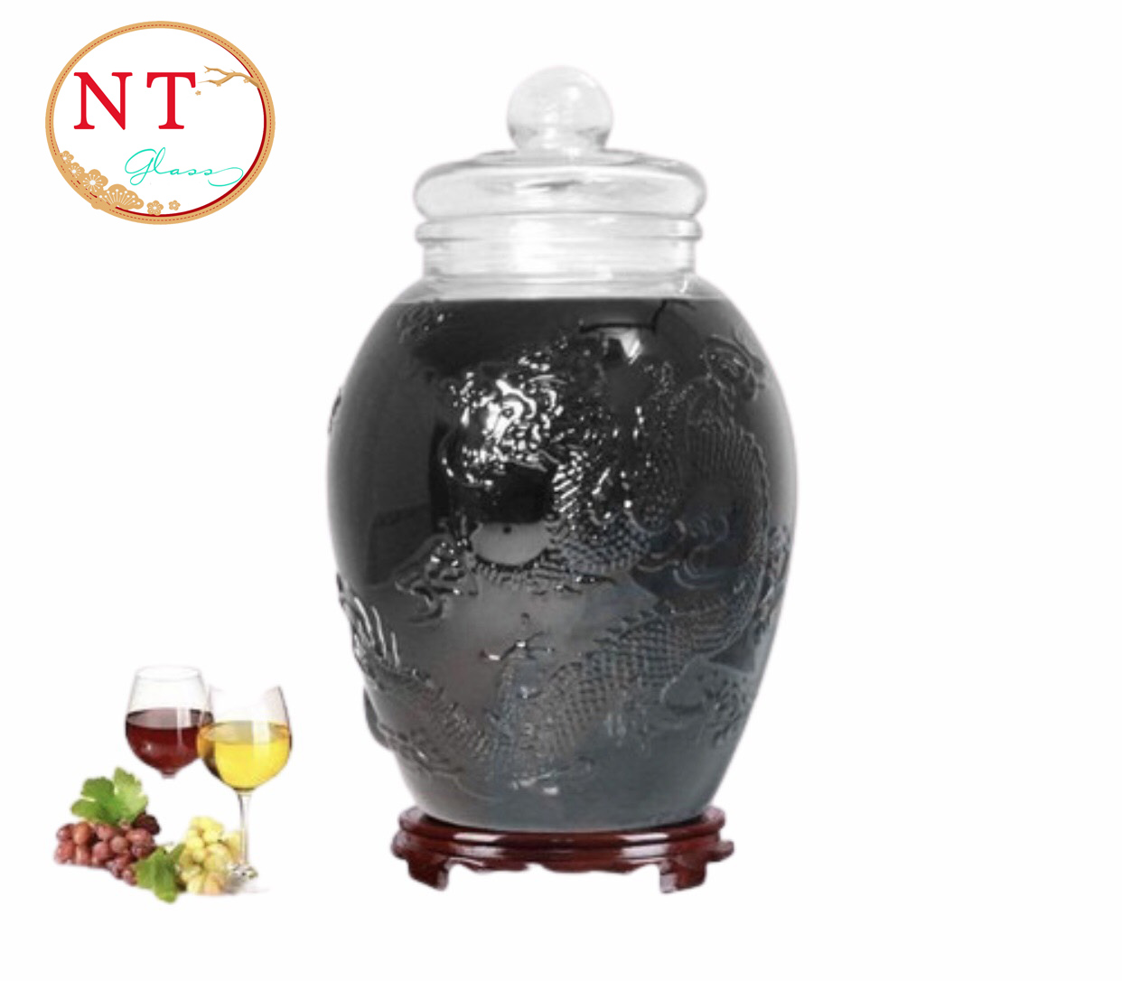 [HCM]Bình Thủy Tinh 10 Lít Ngâm Rươu Sâm Rồng Phụng( Không Van)