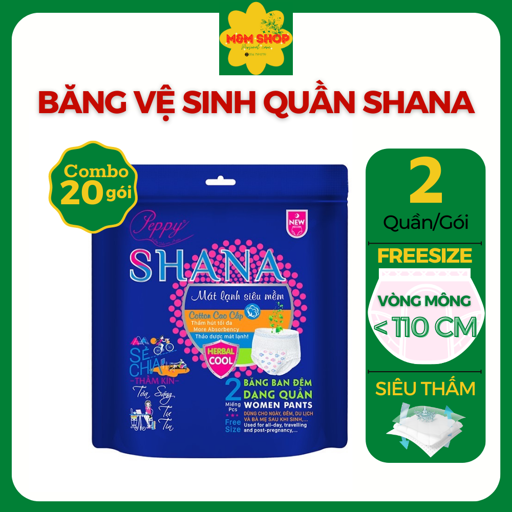 [QUÀ TẶNG] Bộ 20 gói Băng vệ sinh quần Shana ngày đêm, mềm mại, thấm hút tối đa, chống tràn 2 quần/túi
