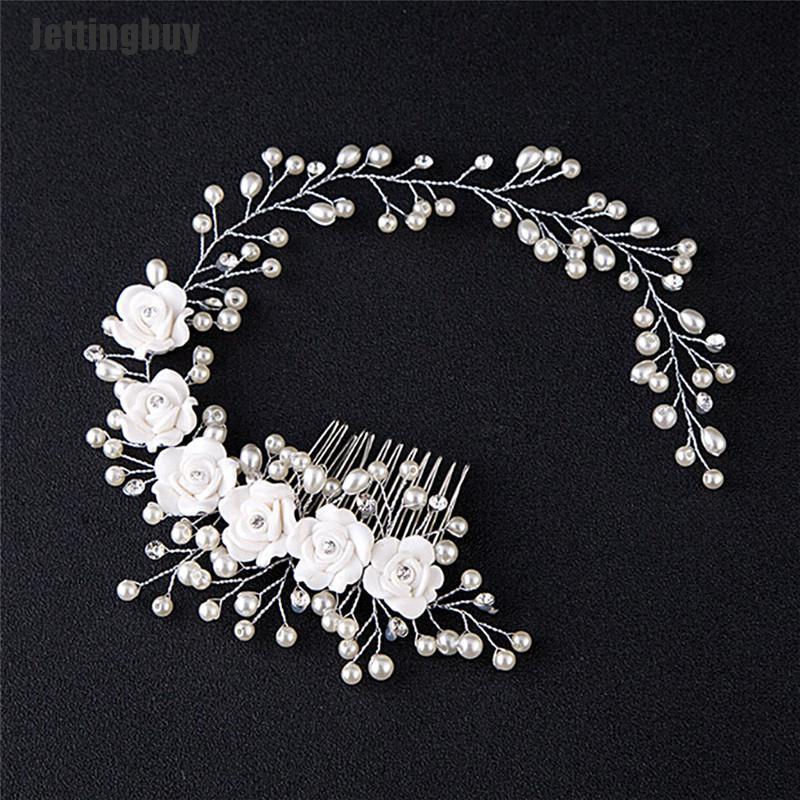 Jettingbuy Luxury Wedding Hair Jewelry For Bridal Pearl Hair Comb Hand Made Hair Accessory New