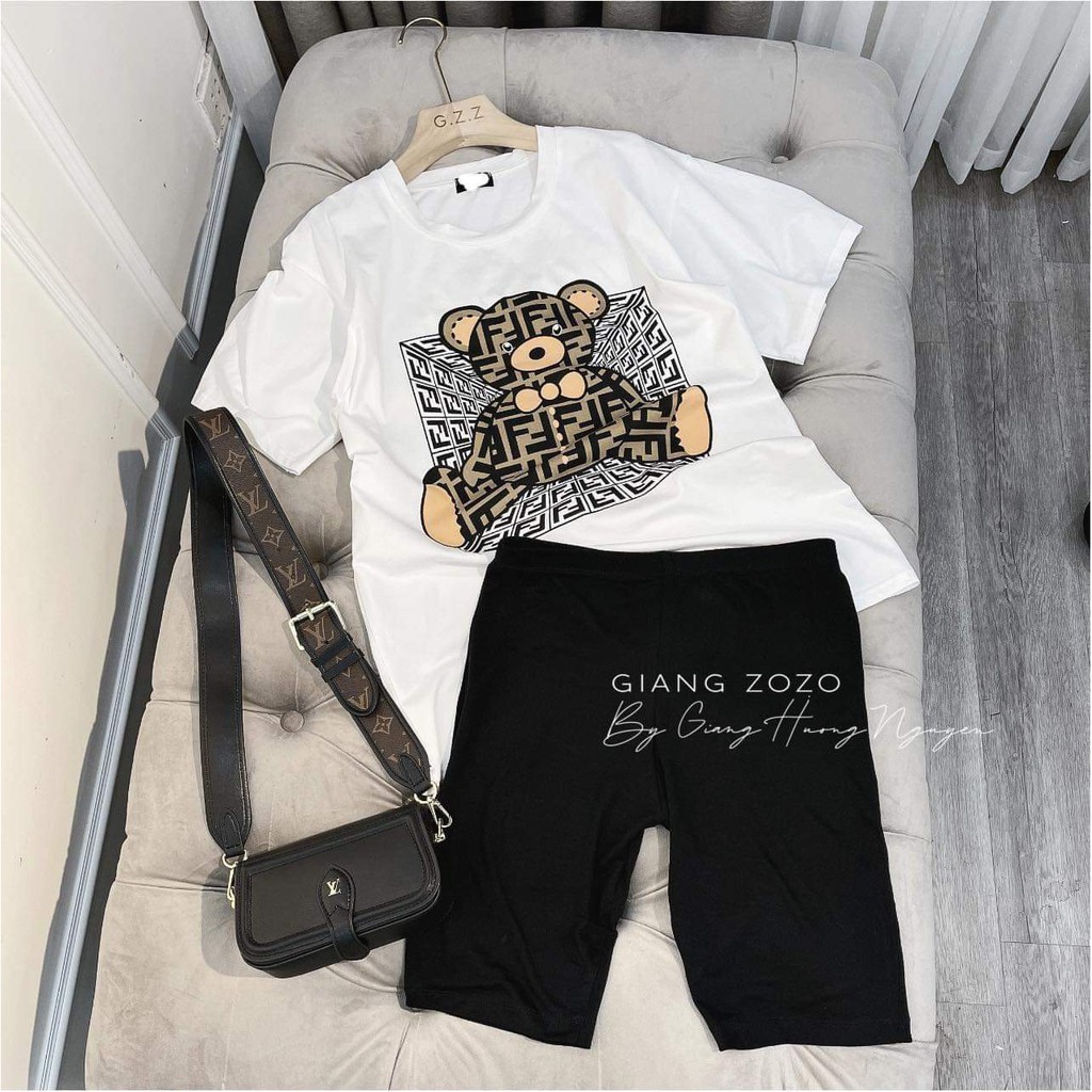Sét áo phông gấu FF + quân legging lửng HARI0321