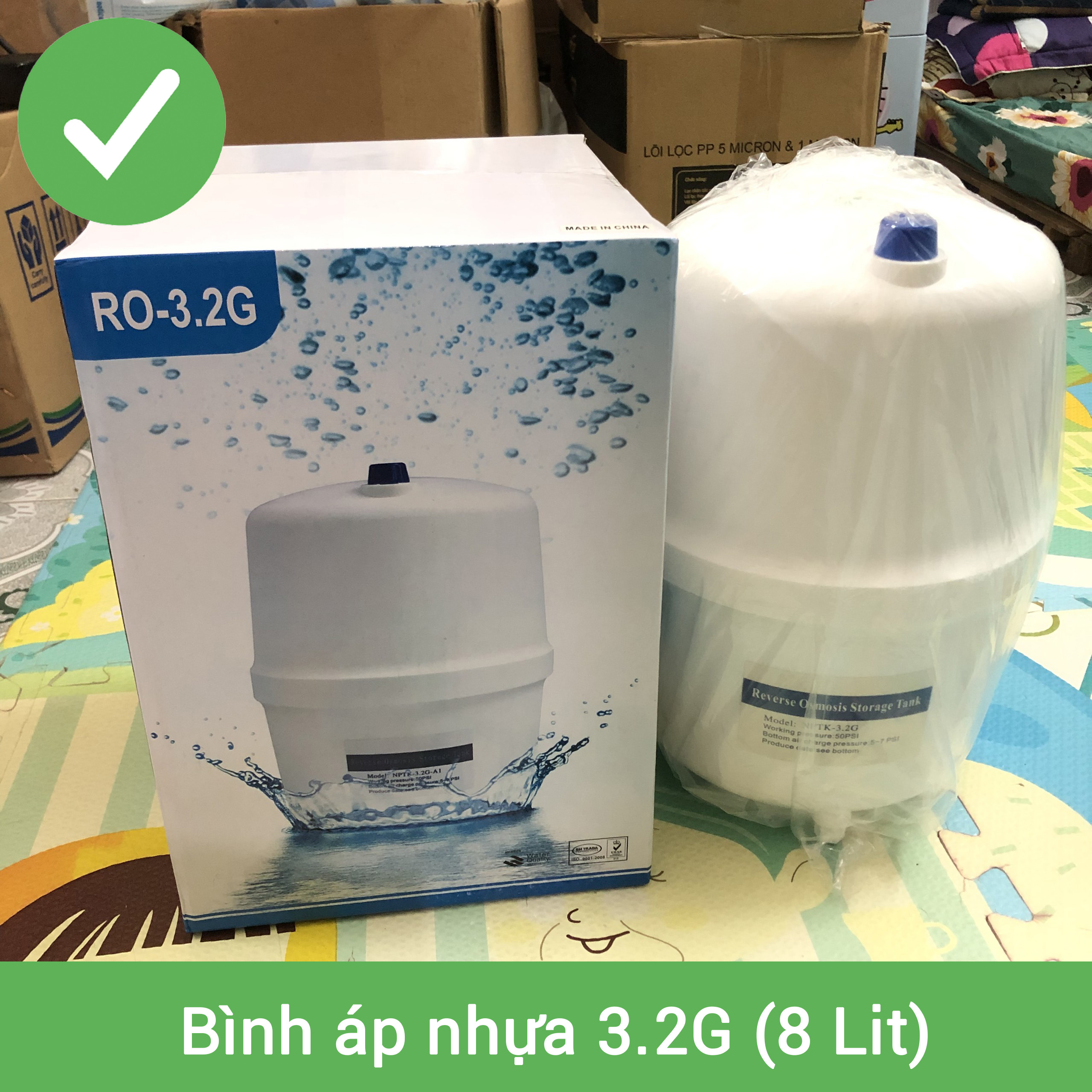 Bình áp nhựa 3.2G dung tích 8 lít cho máy lọc nước RO kèm van khóa