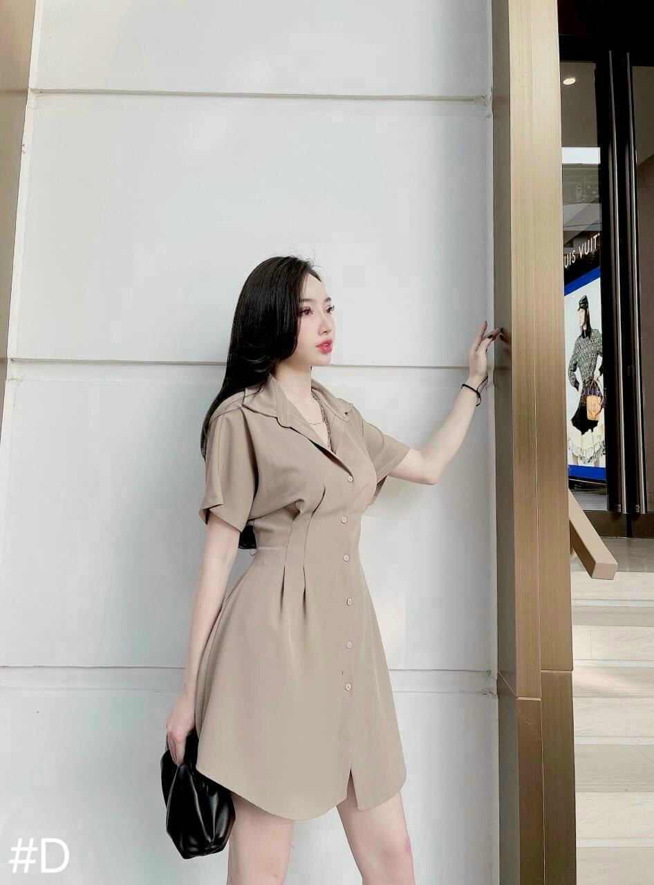 Đầm lụa cổ sơ mi-QH#damnu