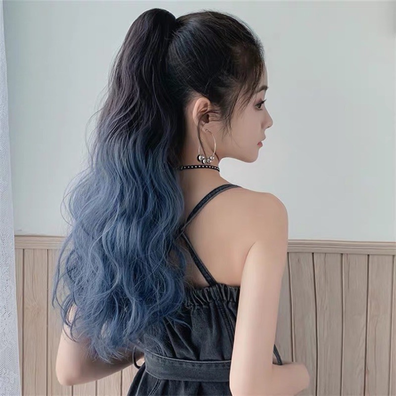 Tóc giả ngoạm xù omber xanh, N42