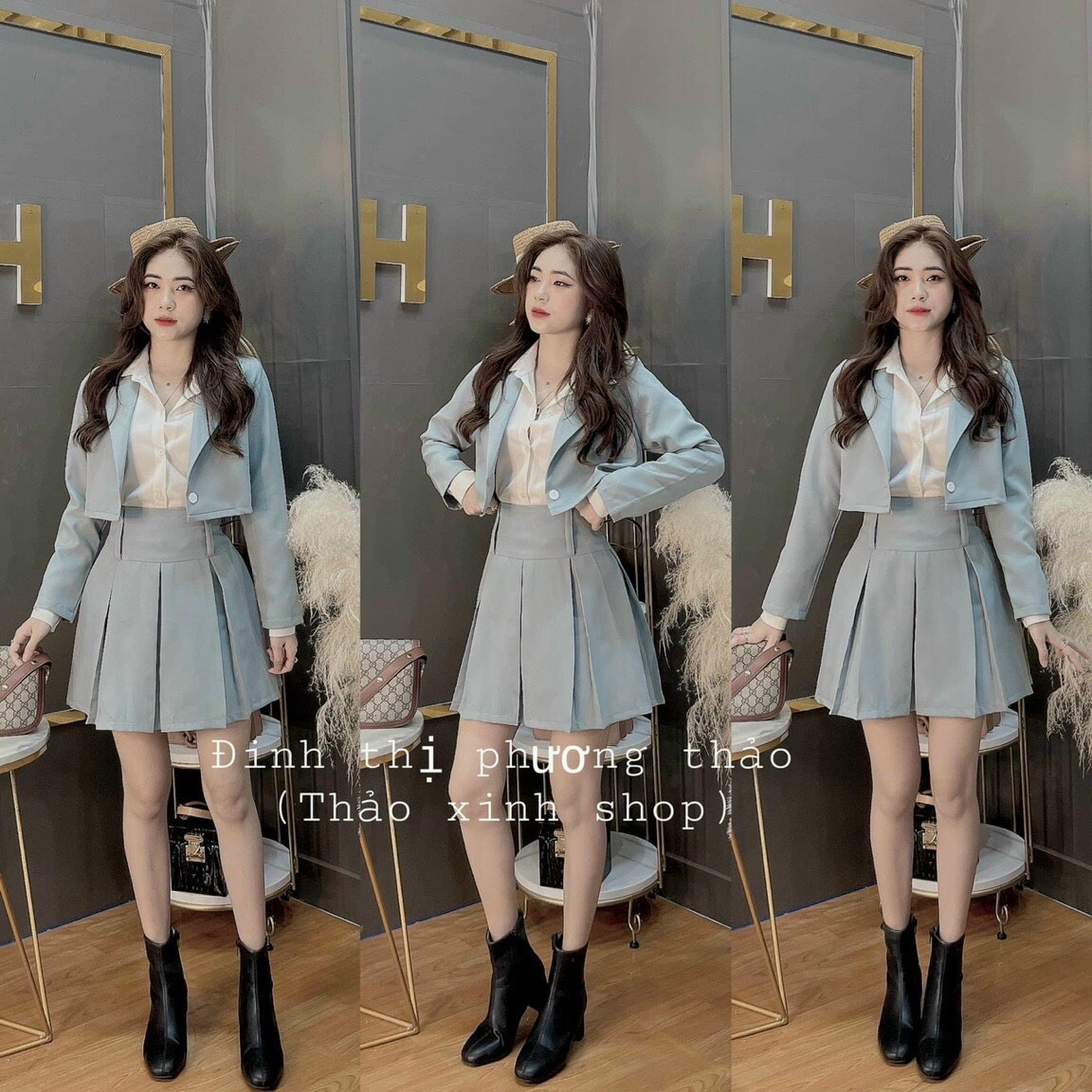 [HCM]SÉT BỘ 3 MÓN VEST HÀN QUỐC CỰC XINH ( CHÂN VÁY+ ÁO GIẢ VEST+ ÁO TRONG) LT