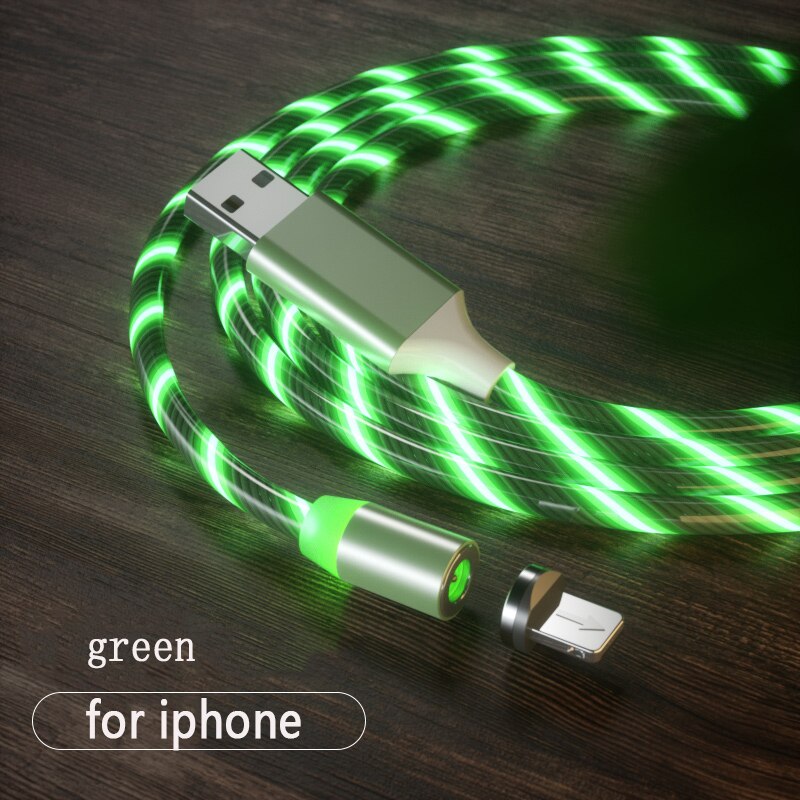 Cáp sạc từ tính hút nam châm dây 2M phát sáng 3 đầu Iphone, Micro usb , type c