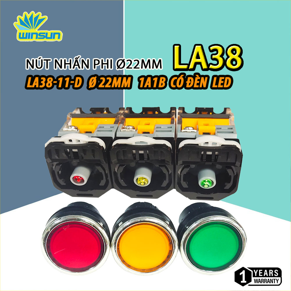 Nút nhấn nhả, nhấn giữ có đèn, không đèn phi 22 mm LA38