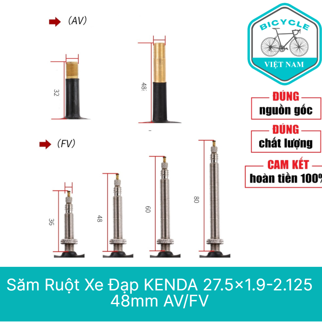 Săm Ruột Xe Đạp Kenda 27.5x1.9-2.125 48mm AV/FV – Cao Su Đàn Hồi Cao, Bền Bỉ, Chính Hãng