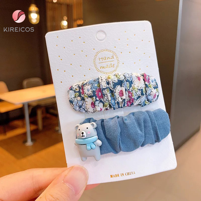 [HCM]Set 2 Kẹp Tóc Xếp Ly Hoa Nhí Đính Thú Siêu Cute - kireicos