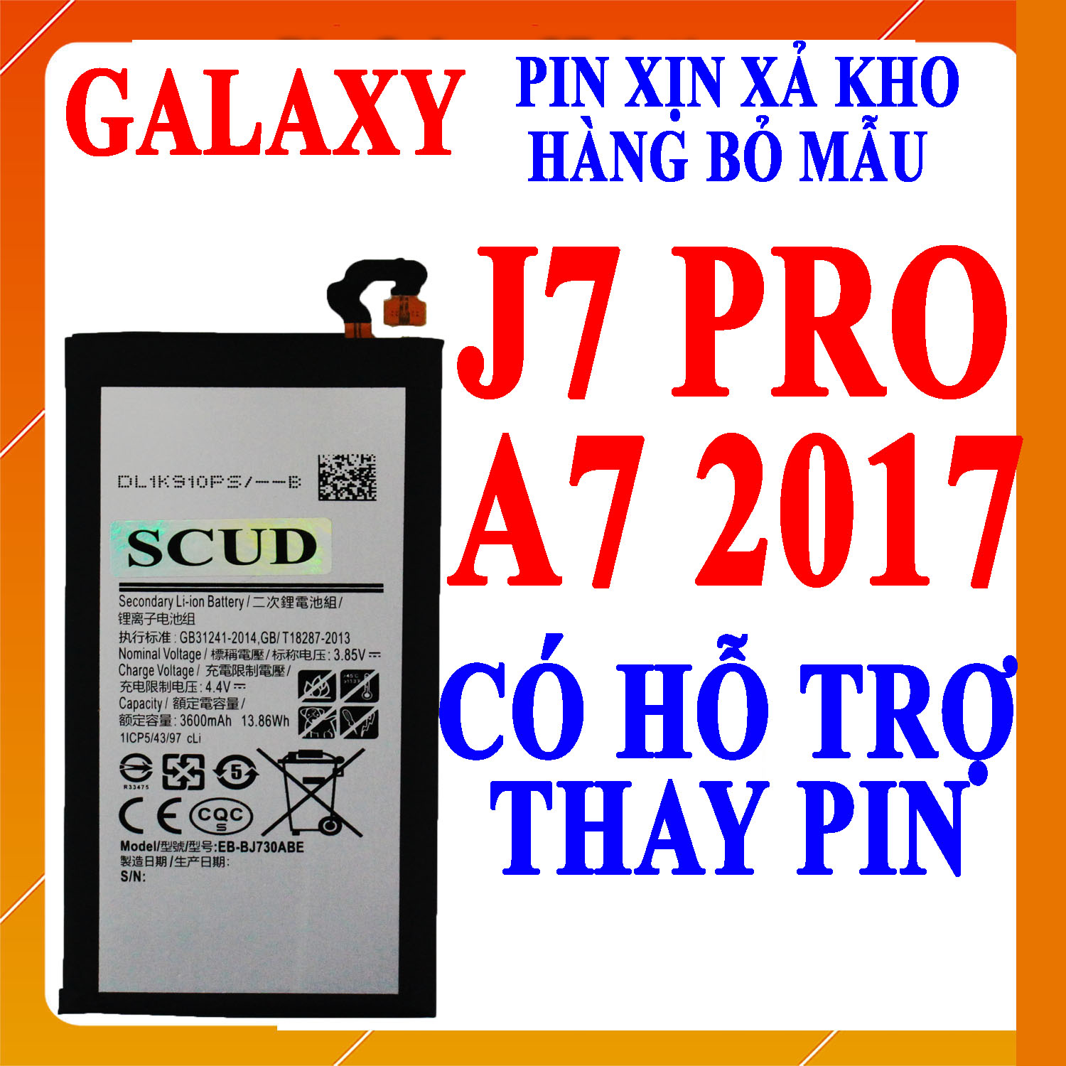 Pin scud cho samsung galaxy j7 pro/galaxy a7 2017 eb-ba720abe 3600mah
