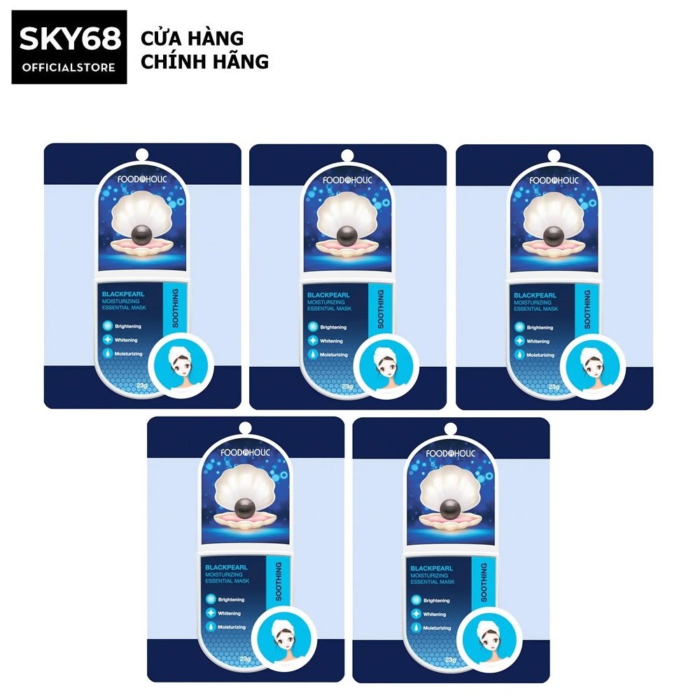 Combo 5 Mặt Nạ Khóa Ẩm Dưỡng Da Chuyên Sâu Chiết Xuất Ngọc Trai Foodaholic Blackpearl Moisturizing Essential Mask 23g x 5  