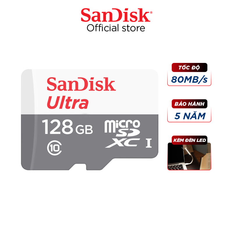 Thẻ nhớ micro SDXC Sandisk 128GB upto 100MB/s 533X Ultra UHS-I tặng đèn led USB