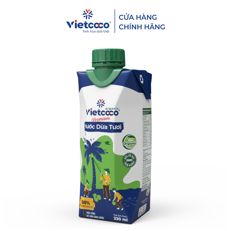 (SỈ 1 THÙNG 12 HỘP ) NƯỚC DỪA ĐÓNG HỘP VIETCOCO ORGANIC - 330ML