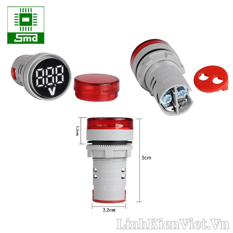 Đèn báo Volt phi 22 AD16-22DS 220 VAC (Xanh-Đỏ-Vàng)
