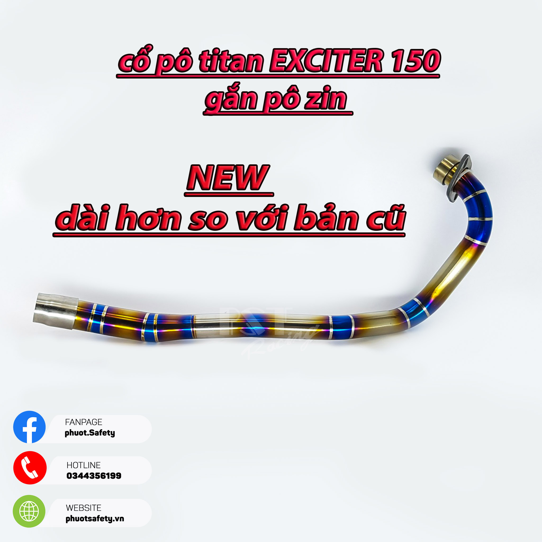 Cổ pô zin titan exciter 150 bản dài gắn thay thế cổ pô theo xe