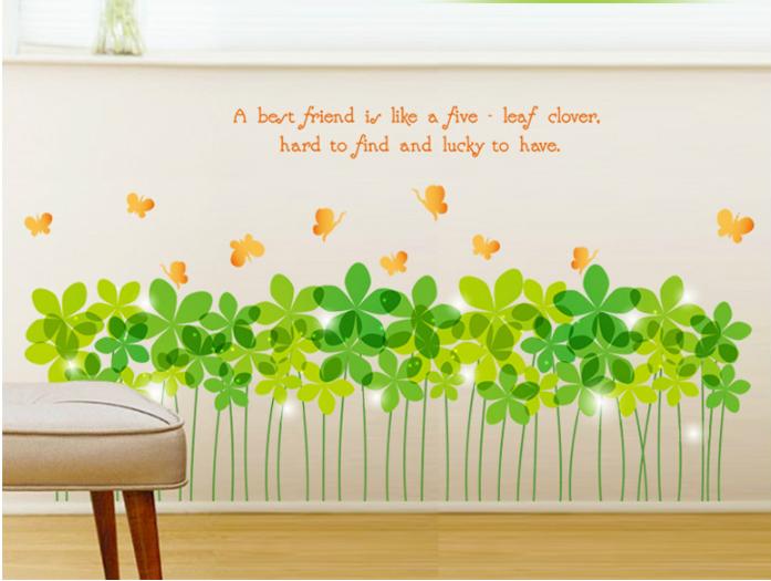 [HCM]Decal trang trí chân tường Cỏ May Mắn xanh