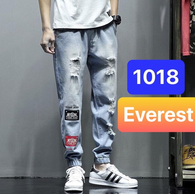 QUẦN BAGGY JEAN NAM CHẤT BÒ THOÁNG MÁT , CO GIÃN NHẸ CAO CẤP XANH ĐEN THÊU TÚM GẤU HÀN QUỐC - EVEREST FASHION