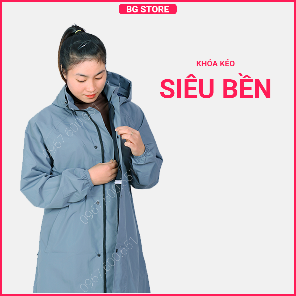 Áo mưa Măng Tô nữ cao cấp chống thấm nước tuyệt đối – Màu xanh ghi DENIM cá tính