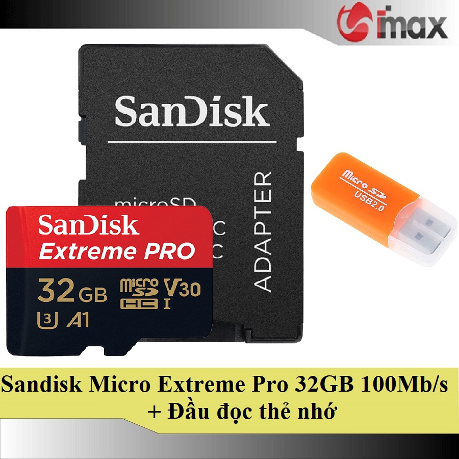 Thẻ nhớ Sandisk Micro SDHC Extreme Pro 32GB 100MB s + Adapter + Đầu đọc