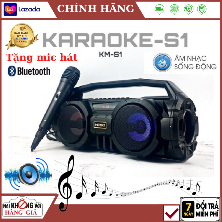 Loa bluetooth công suất lớn kimiso s1/s2 chính hãng, kèm micro có dây hát karaoke