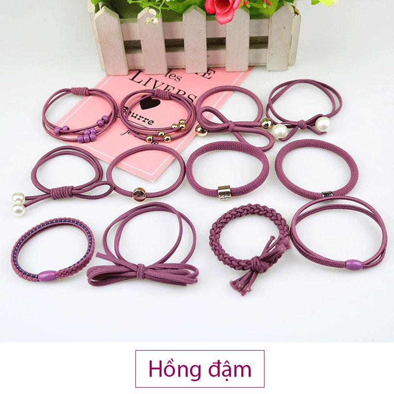 Set chun tóc, cột tóc, dây chun, phụ kiện tóc Hàn Quốc 12 mẫu  VVN1651