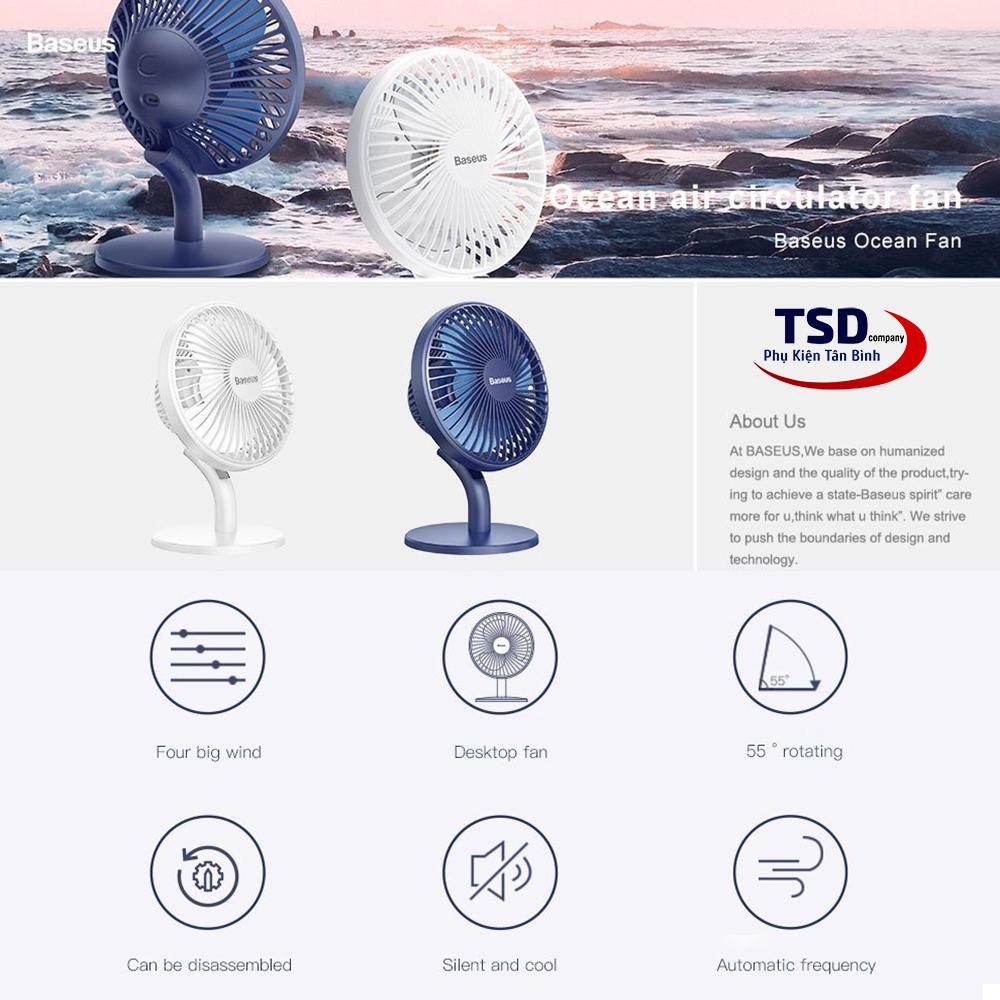 Quạt Mini Để Bàn Baseus Ocean Fan ( Pin sạc 2000mAh, 4 mức tốc độ )