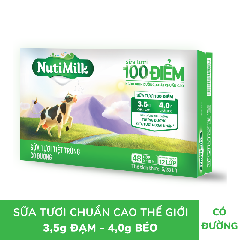 Thùng 48 hộp nutimilk sữa tươi 100 điểm - sữa tươi tiệt trùng có đường 110ml tu.stcd110ysm - thương hiệu nutifood - yoosoo