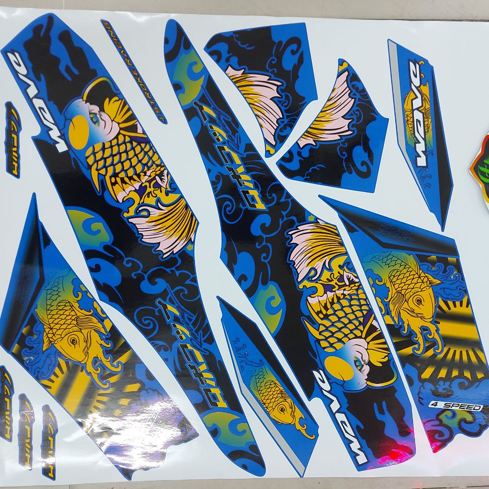 [HCM]Tem xe wave100  tem rời mẫu cá chép dán xe xanh  xe đen