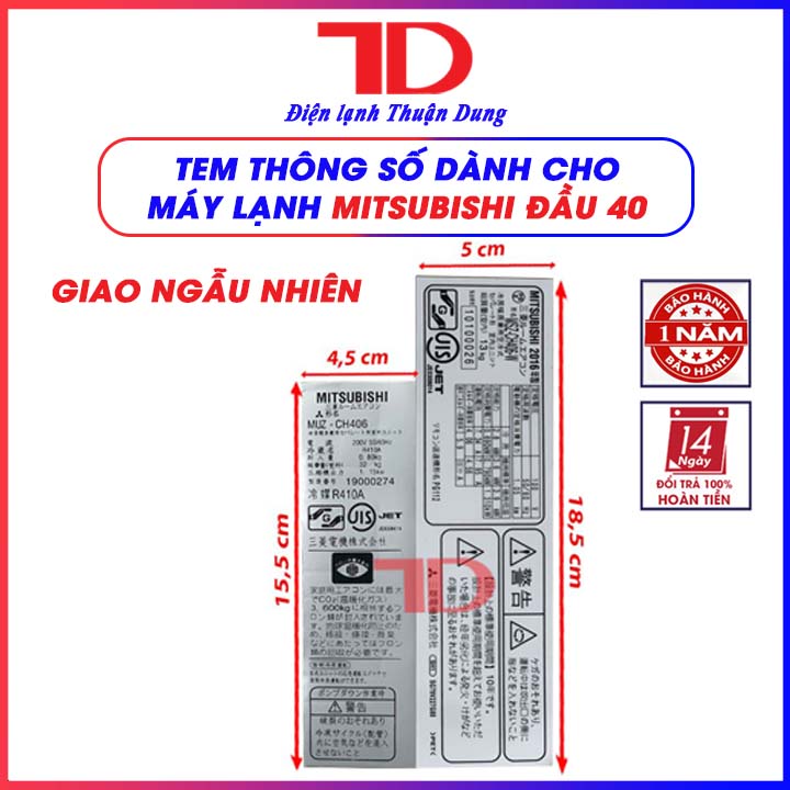 Tem thông số dành cho máy lạnh MITSUBISHI nội địa