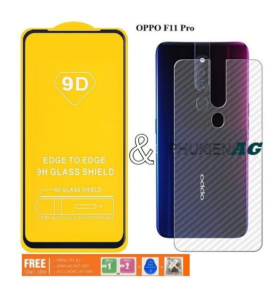 OPPO F11 PRO Kính Cường Lực 9D Full Màn Hình Full Keo Độ Cứng 9H Tặng Kèm Dán Vân 3D Mặt Sau Máy+Keo hở mép