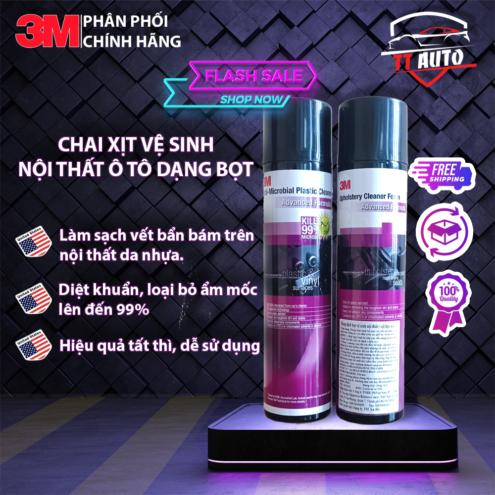 [HCM] CHAI XỊT VỆ SINH NỘI THẤT Ô TÔ DẠNG BỌT 3M (Da, nhựa, nỉ, trần xe)