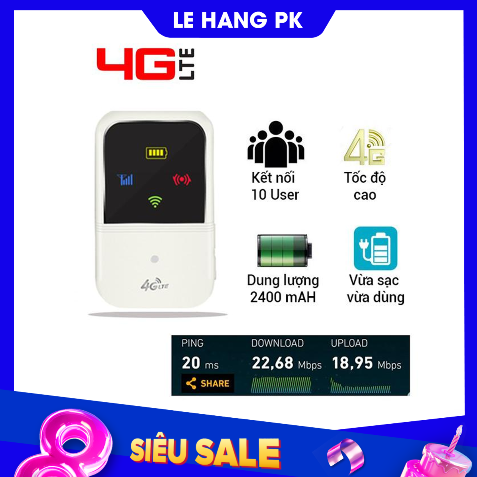 Phát wifi 3G/4G A800 - Sử dụng liên tục 7h (Trắng)