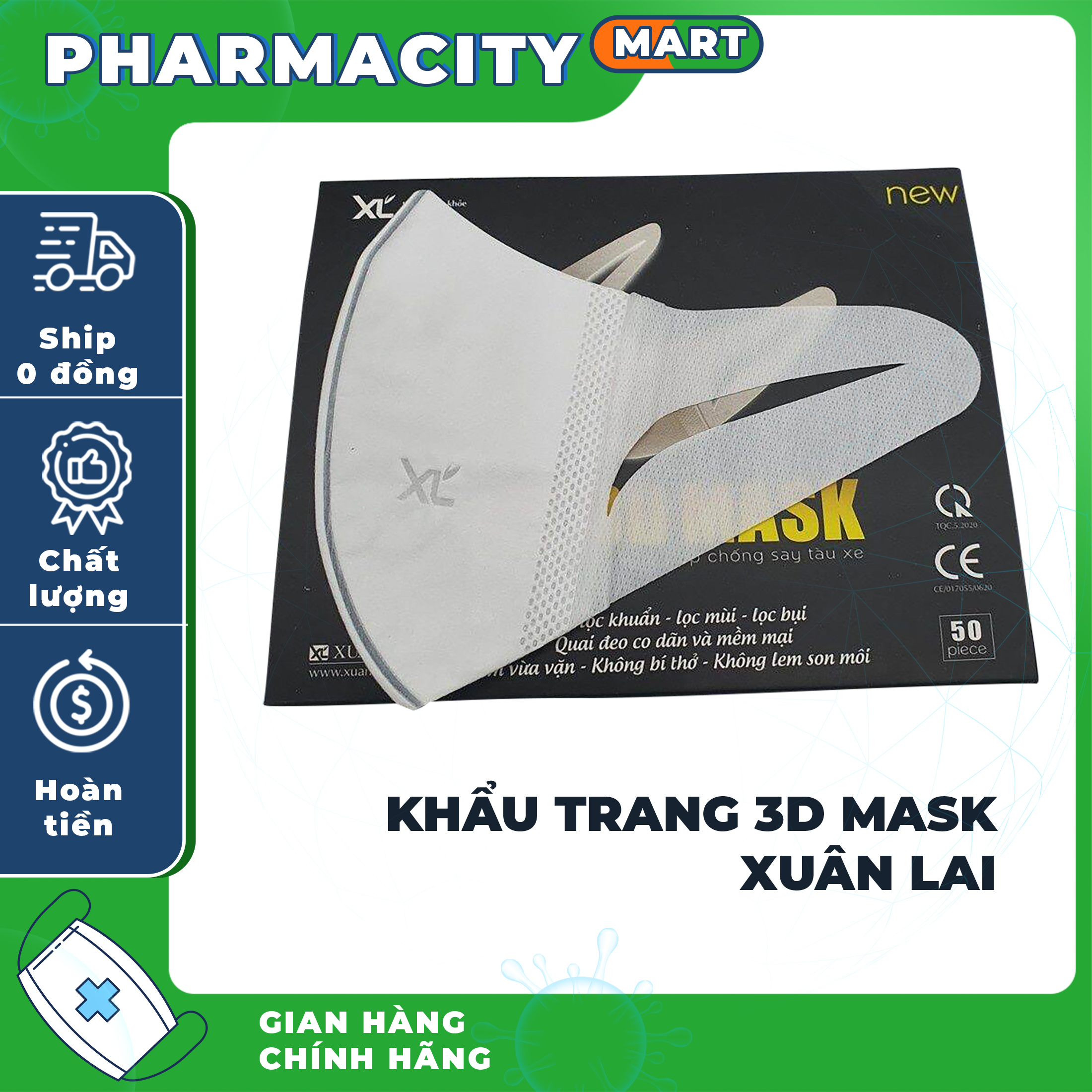 [50C HÀNG LÂM THỊNH] (Chính Hãng) Khẩu trang 3D Mask XUÂN LAI  ( new 2021 vỏ hộp mầu ĐEN )  Công nghệ Nhật Bản (50 cái/ Hộp)  mầu TRẮNG ( shop sẽ gửi hàng loại vỏ ĐEN hoặc XANH )