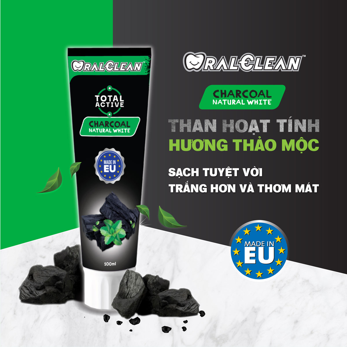 Bộ 2 Kem Đánh Răng Trắng Răng OralClean Than Hoạt Tính Và Vitamin 100ml/Tuýp