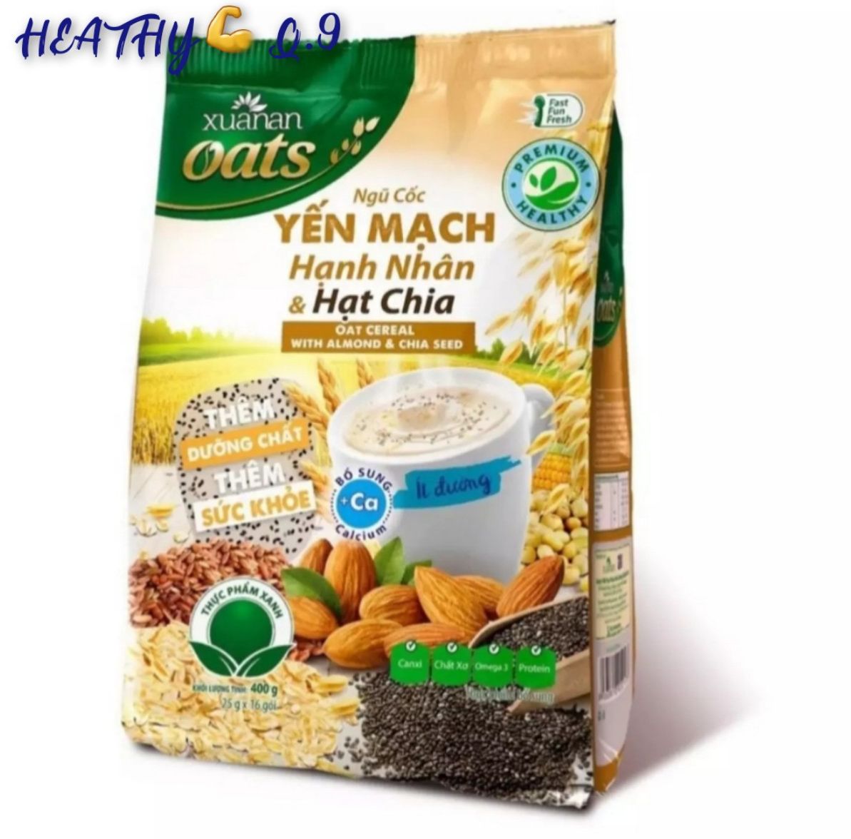 Ngũ Cốc Yến Mạch Hạnh Nhân Hạt Chia Xuân An 400gr/25gr*16 gói( Tặng Kèm KM)