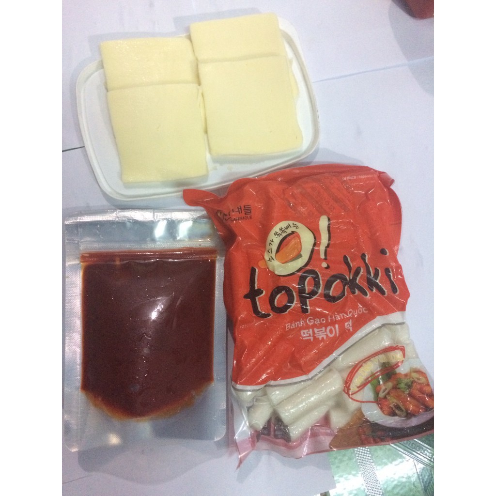 combo 500g bánh gạo Topokki kèm 100g sốt kèm 100g phô mai kéo sợi Mozzazzella_Monhi_Food