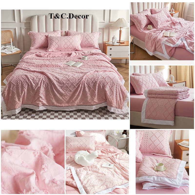 Bộ chăn ga gối đệm 5 món cotton linen,chăn hè trần bông mềm mại nhẹ nhàng,thoáng mát,miễn phí bo chun