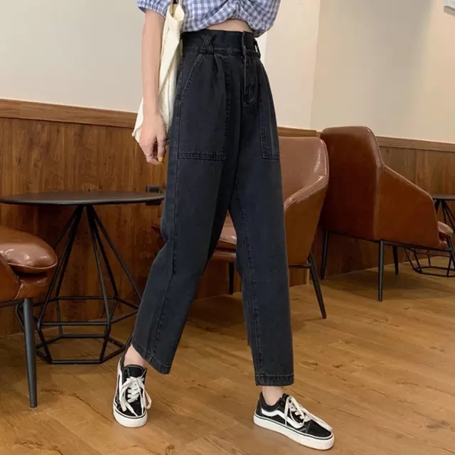 QUẦN BAGGY JEAN NỮ LƯNG CAO  LƯNG XẺ NỬA ĐĨA CHÉO RÁCH 2 GỐI TO SIÊU HOT HIT MAU XANH SIÊU PHONG CÁCH PINKY79SHOP J29