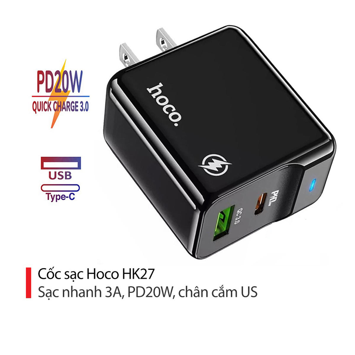 Cóc Sạc Nhanh Hoco *** HK27 PD20W + QC3.0