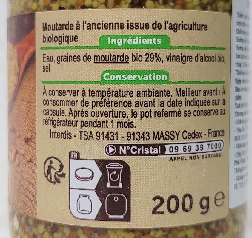 [lọ 200g hạt] [organic] mù tạt nguyên hạt hữu cơ [france] carrefour bio wholegrain mustard (atp) 2