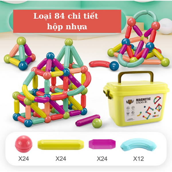 Đồ chơi xếp hình nam châm 84, 64, 42. 36, 25 chi tiết