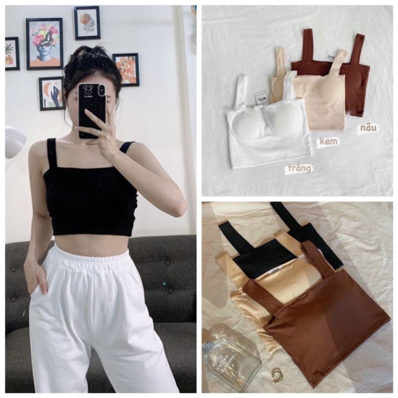 Áo 2 Dây Croptop Dây Bản To Có Đệm