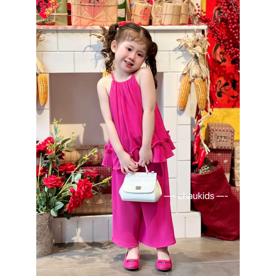 Sale set 2 dây dập ly quần ống rộng bé gái size10-18kg