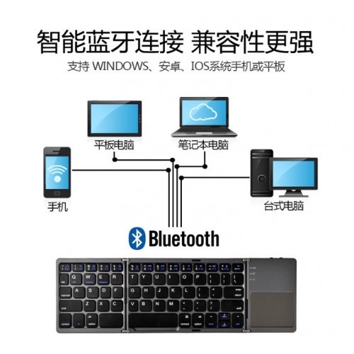 FOLDABLE ULTRA-SLIM PORTABLE WIRELESS BLUETOOTH KEYBOARD B033 QWERTY WITH TOUCHPAD