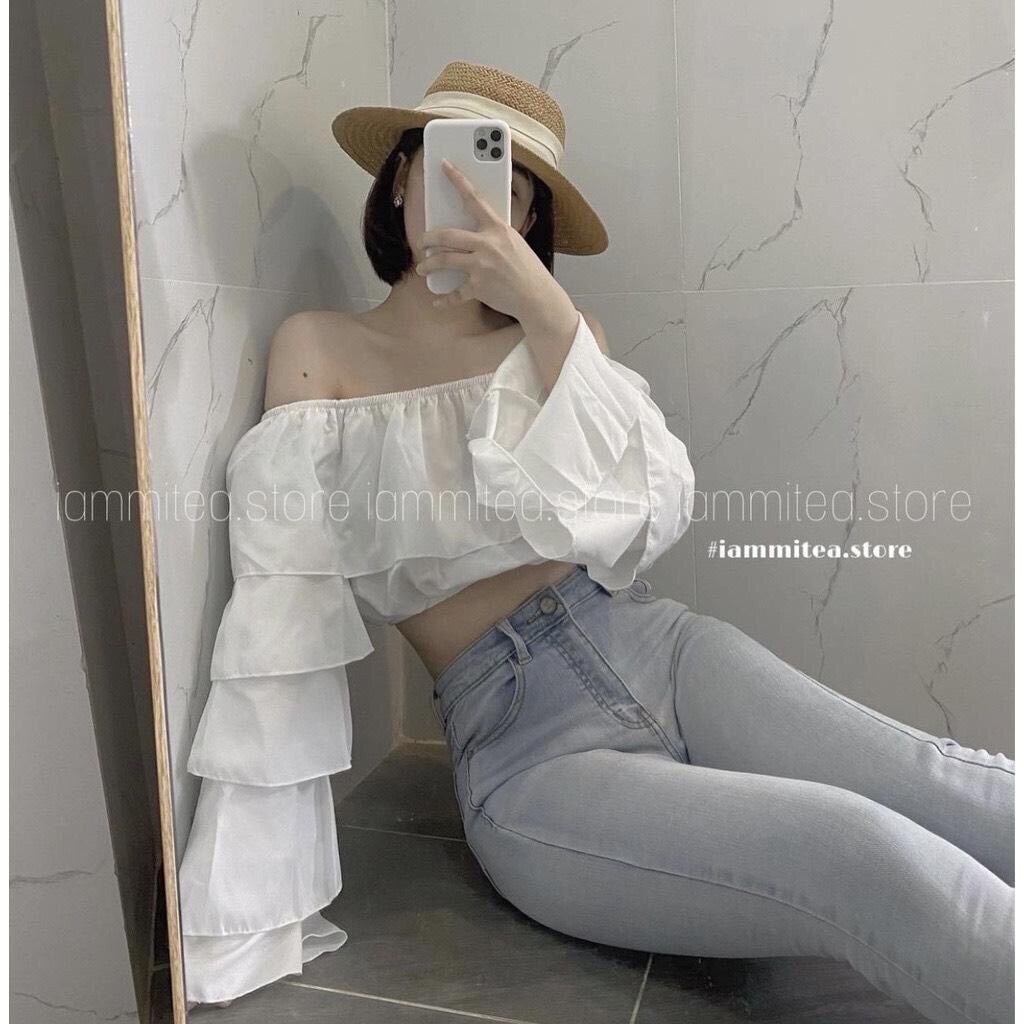 Áo kiểu trễ vai tay tầng lớp siêu xinh