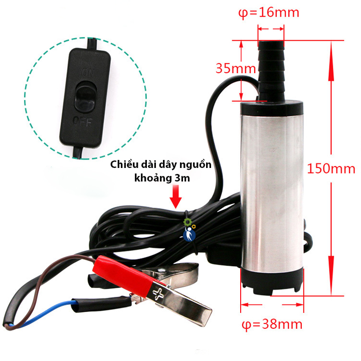 Máy Bơm Chìm Bơm Dầu Bơm Nước Mini 12V Phi 38mm