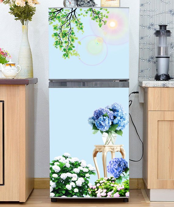 Decal cao cấp chống thấm dán tủ lạnh mẫu Hoa Cẩm Tú Cầu Xanh 2022